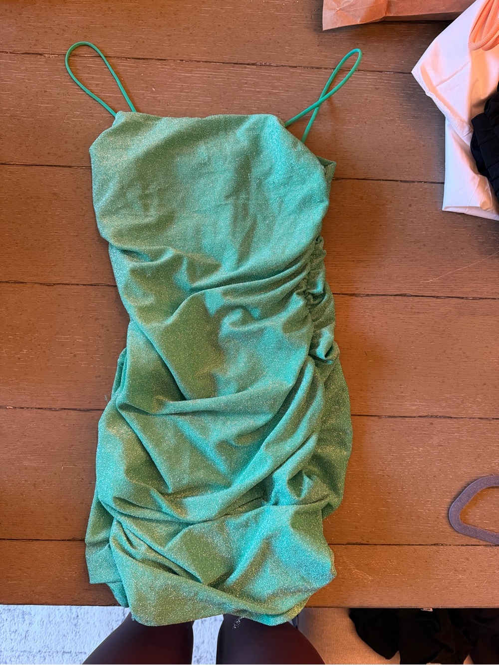 SHEIN Emerald Green Sparkle Ruched Mini Slip Dress